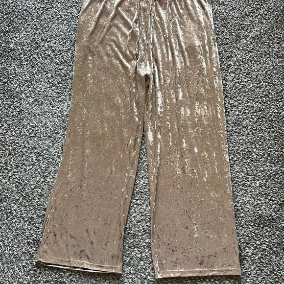 Y2K Gold Velvet Velour Wide Leg Pants Womens L Couture Metallic Shiny Feminine - Picture 6 of 7